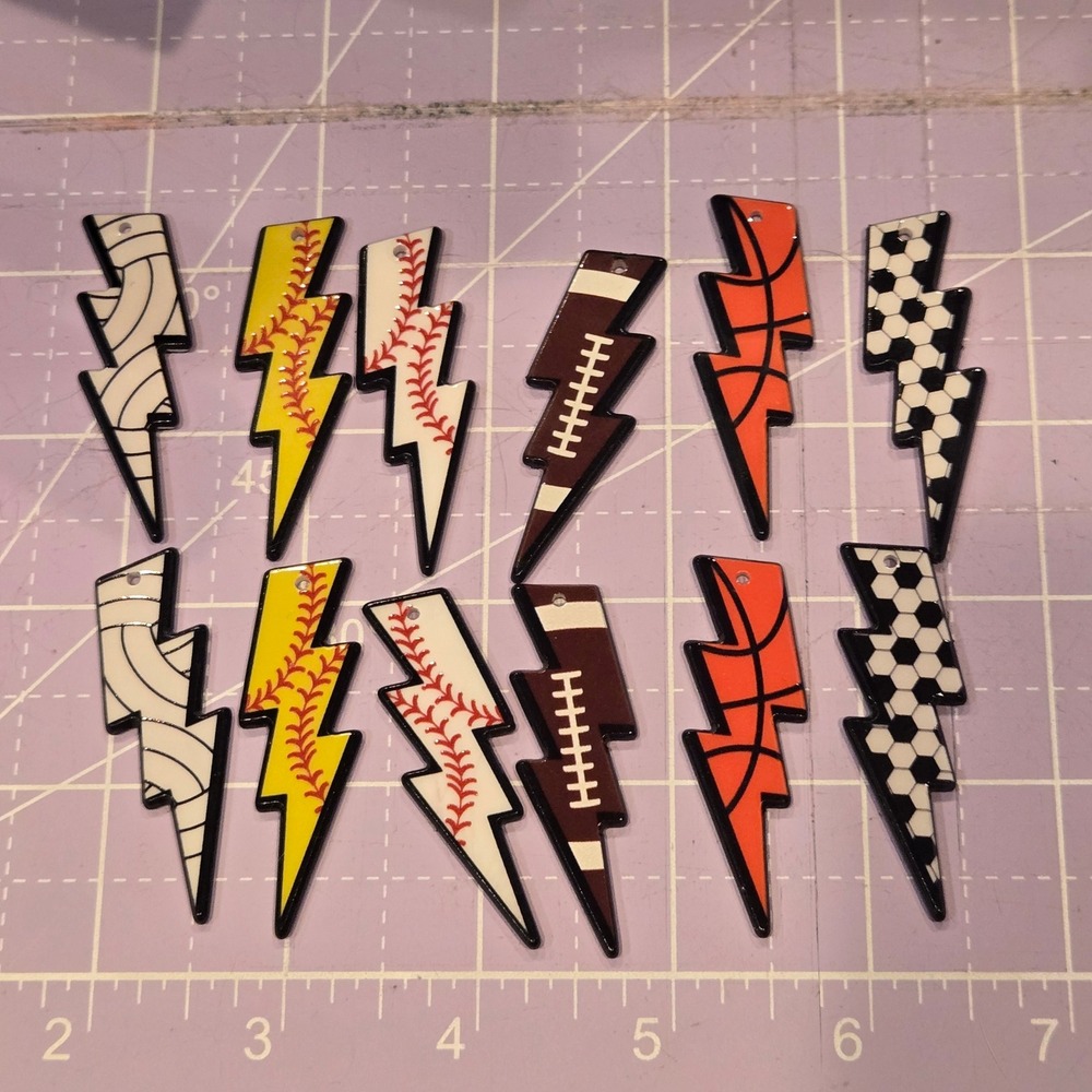 Sports Lightning Bolt Acrylic Charms Baseball Football Soccer DIY Jewelry 12pc